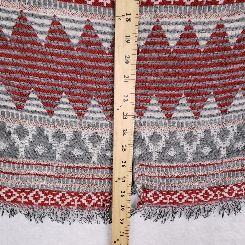 Roffe Fringe Cardigan Jacket Red Gray Fair Isle Boho Wool Blend Sweater Coat M‎